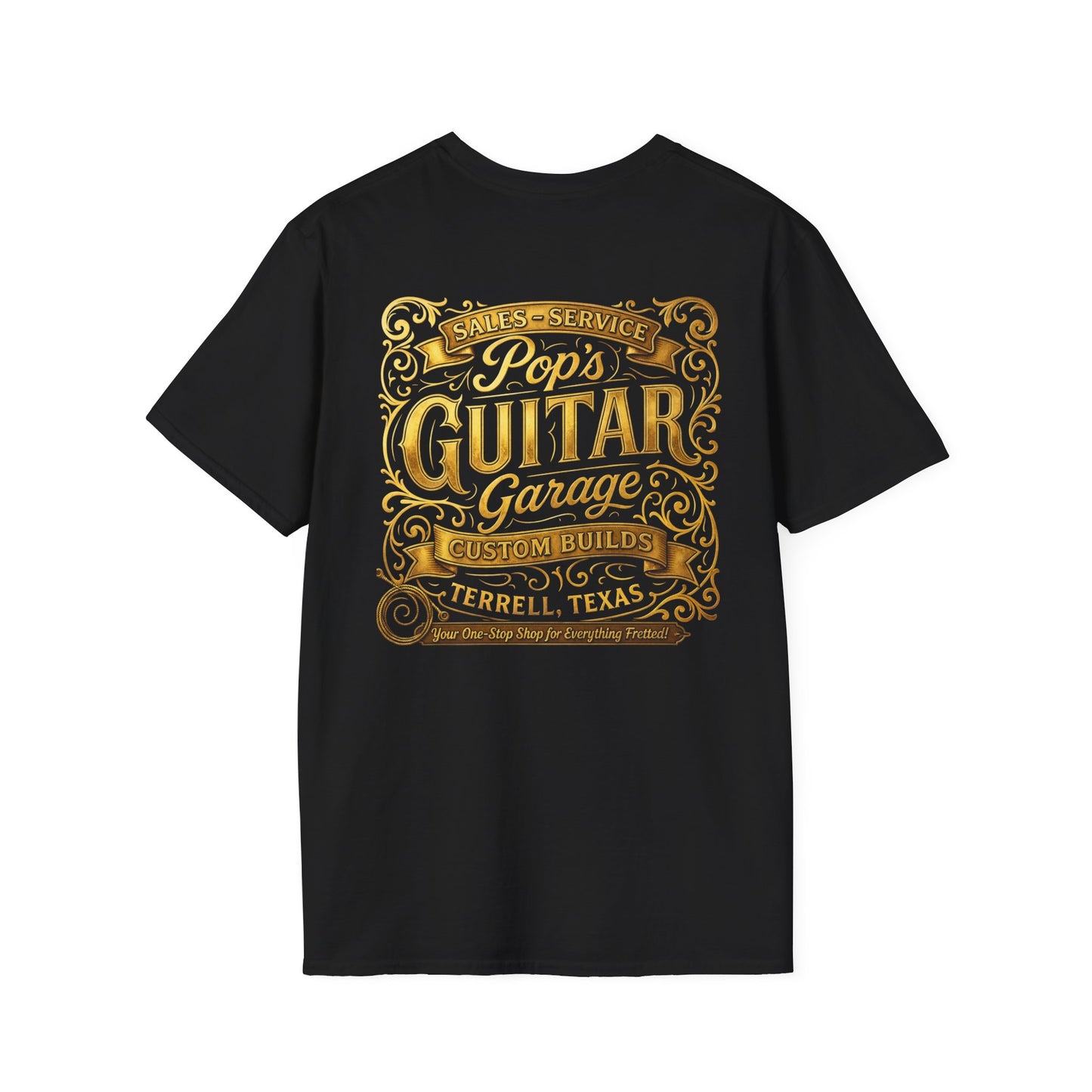 Pop's Guitar Garage Golden Vintage Unisex T shirt