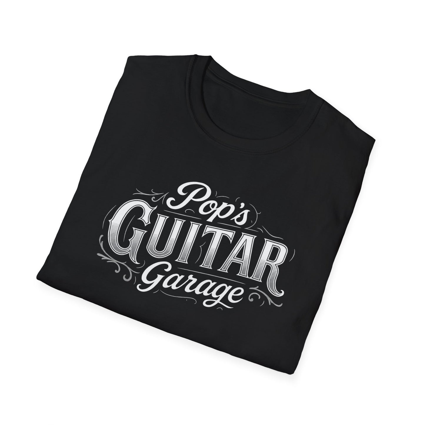 Pop's Guitar Garage White Logo Unisex T shirt