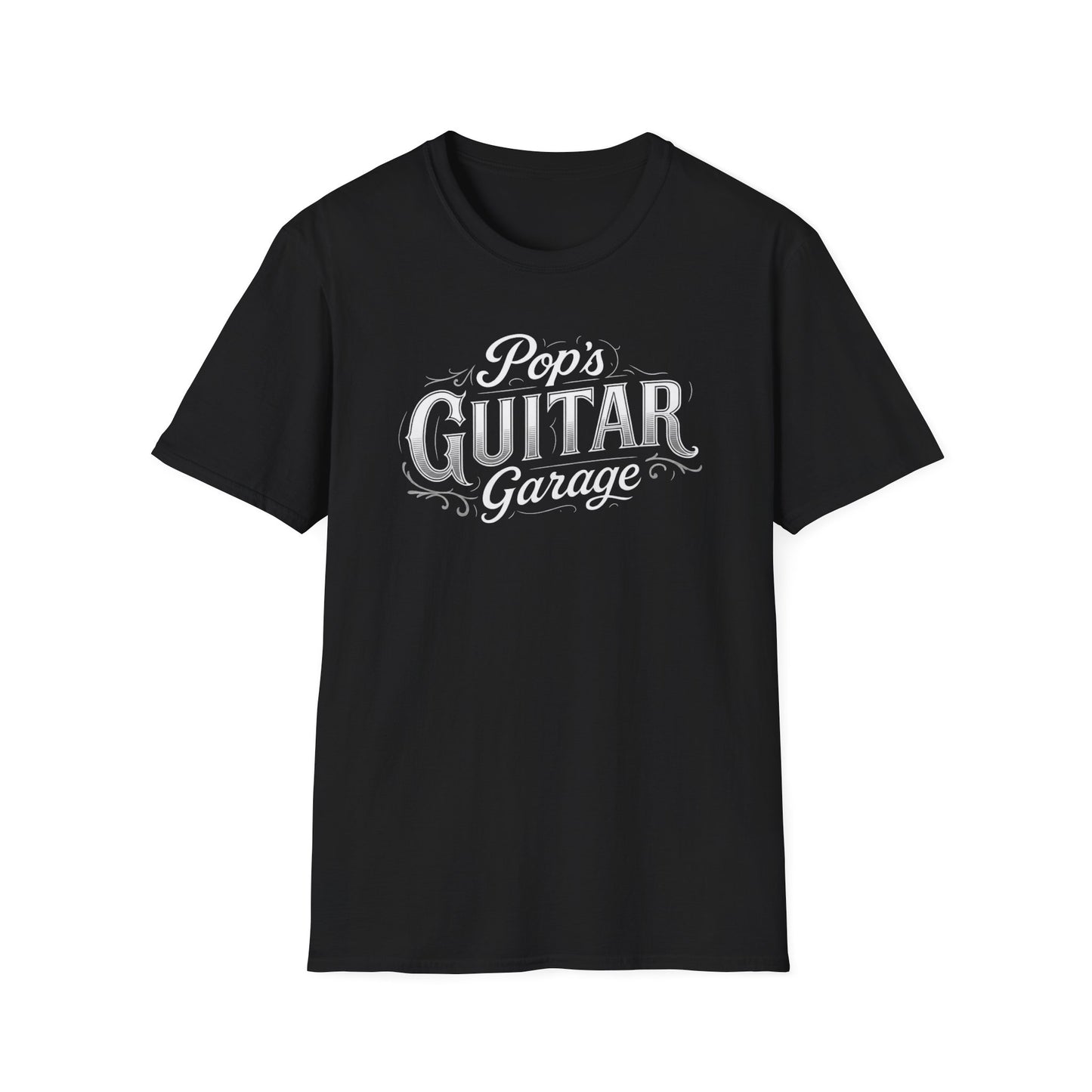 Pop's Guitar Garage White Logo Unisex T shirt