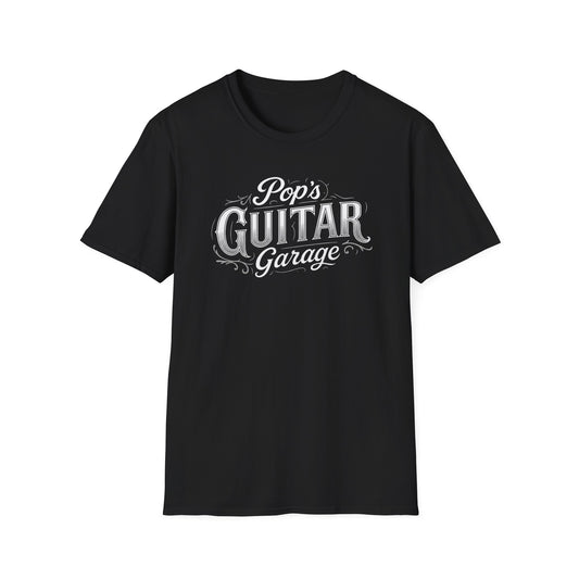 Pop's Guitar Garage White Logo Unisex T shirt