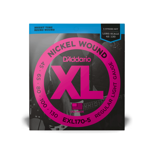 D'Addario 5-String Nickel Wound Bass Guitar Strings, Light, 45-130, Long Scale